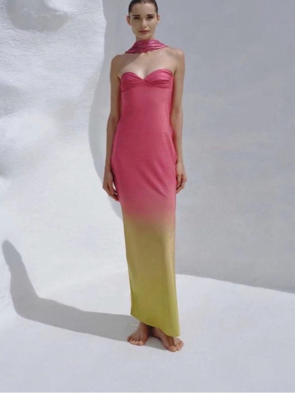 Baobab Collection Pink to Yellow Ombre Strapless Maxi
